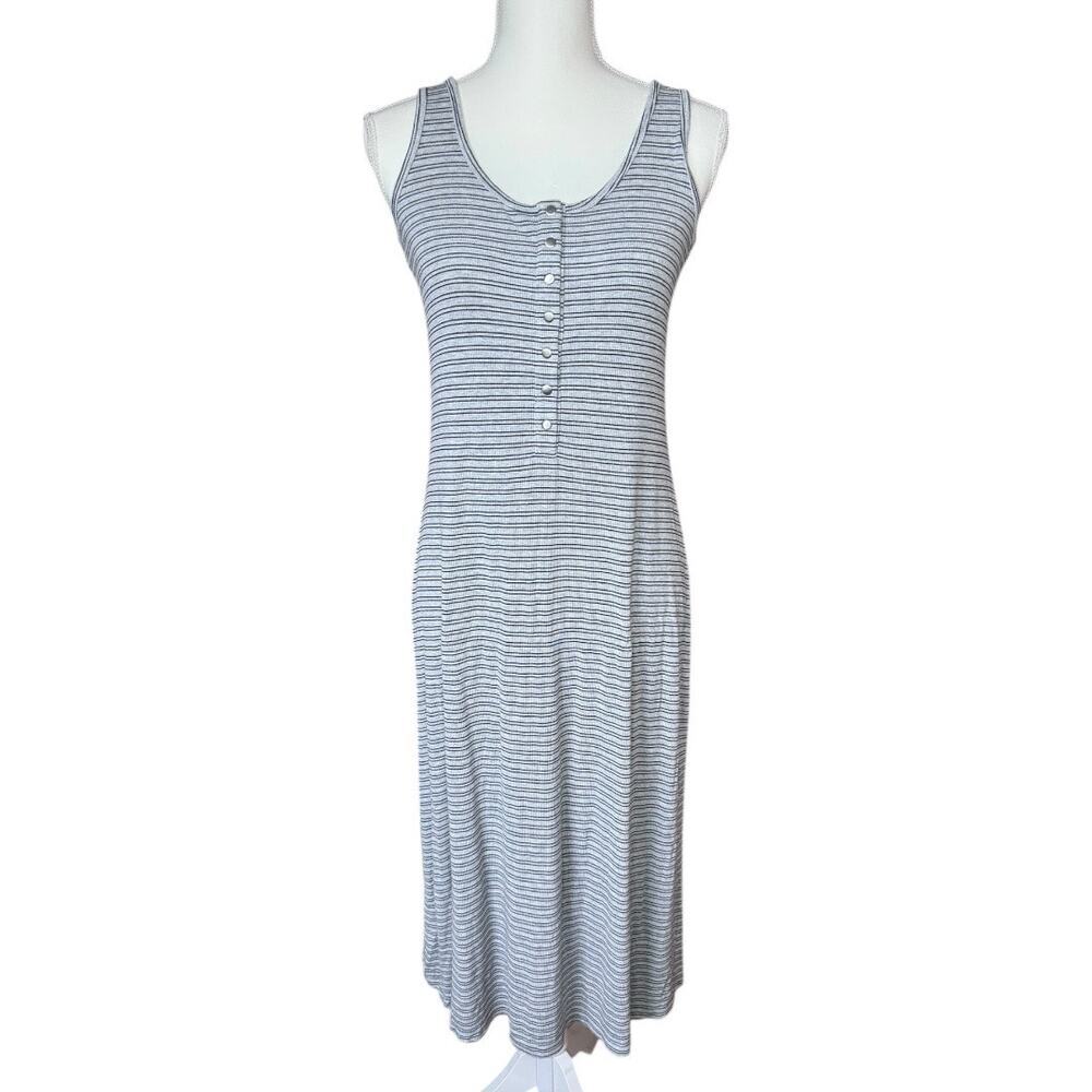 Athleta Hermosa Grey and Black Striped Henley Midi Dress - Size Small